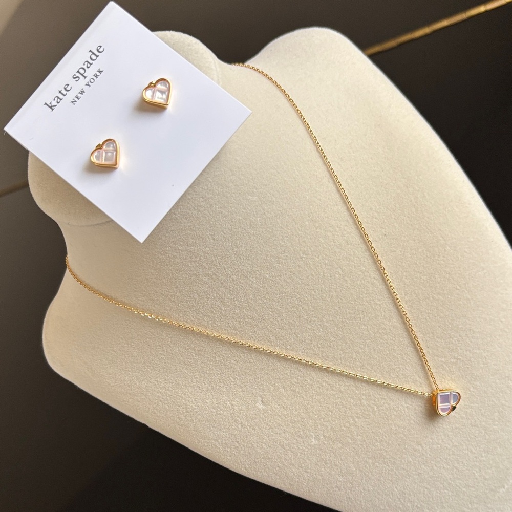 ♠️💛 Kate Spade Gold and Mother of Pearl Heart Earrings and Necklace 💛♠️